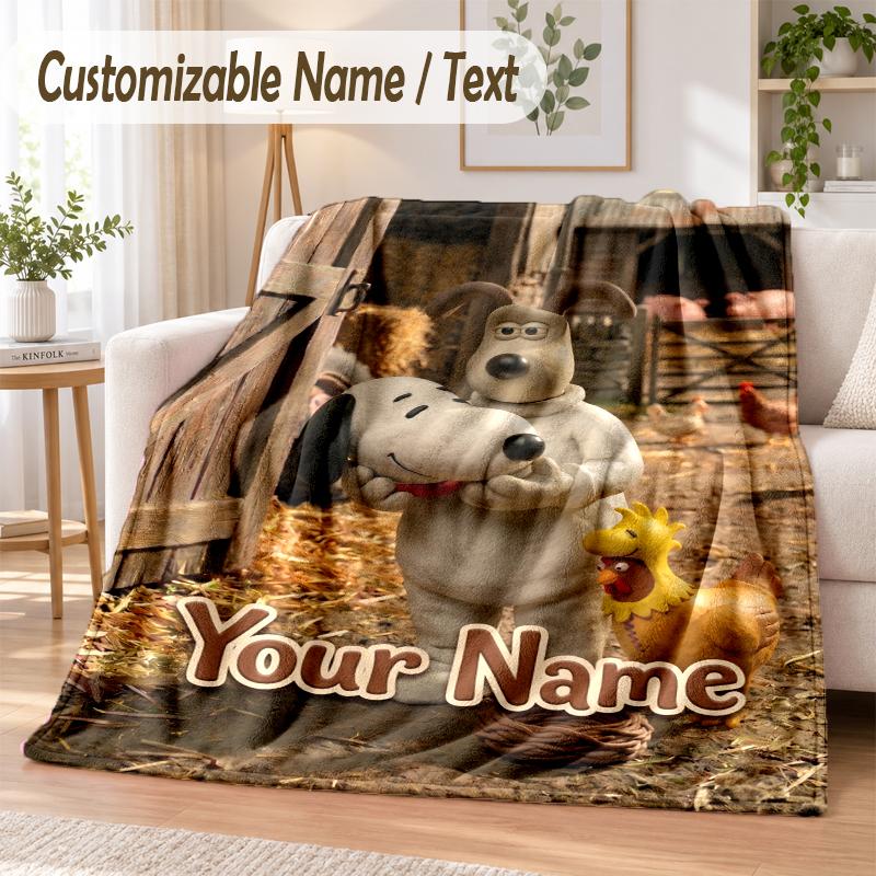 Wallace & Gromit Custom Name Flannel Throw Blanket Soft Warm for Sofa Bed Indoor Home Use