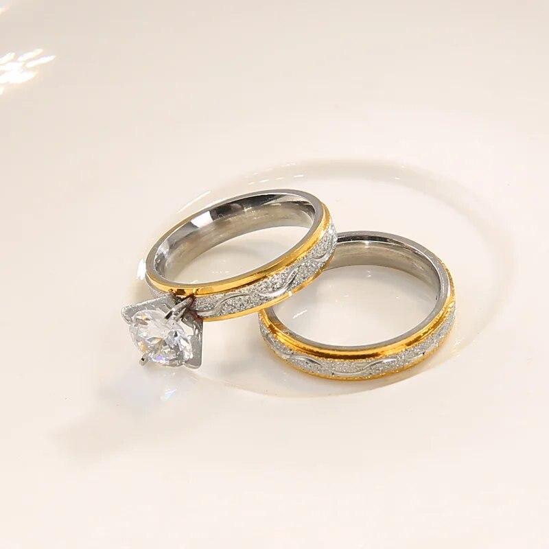 Модные парные кольца для влюбленных, комплект женских колец с изысканным цирконием, простое мужское кольцо из нержавеющей стали, обручальное свадебное ювелирное изделие