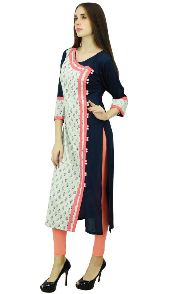 Phagun Хлопковая цветочная курта этническая дизайнерская туника платье на пуговицах курти