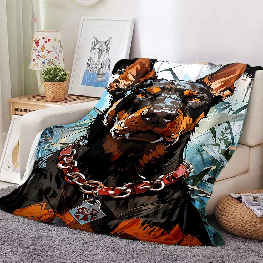 1pc Doberman Pinscher Pattern Blanket, Lightweight Flannel Throw Blanket for Sofa, Bed, Travel, Camping, Living Room, Office, Couch062