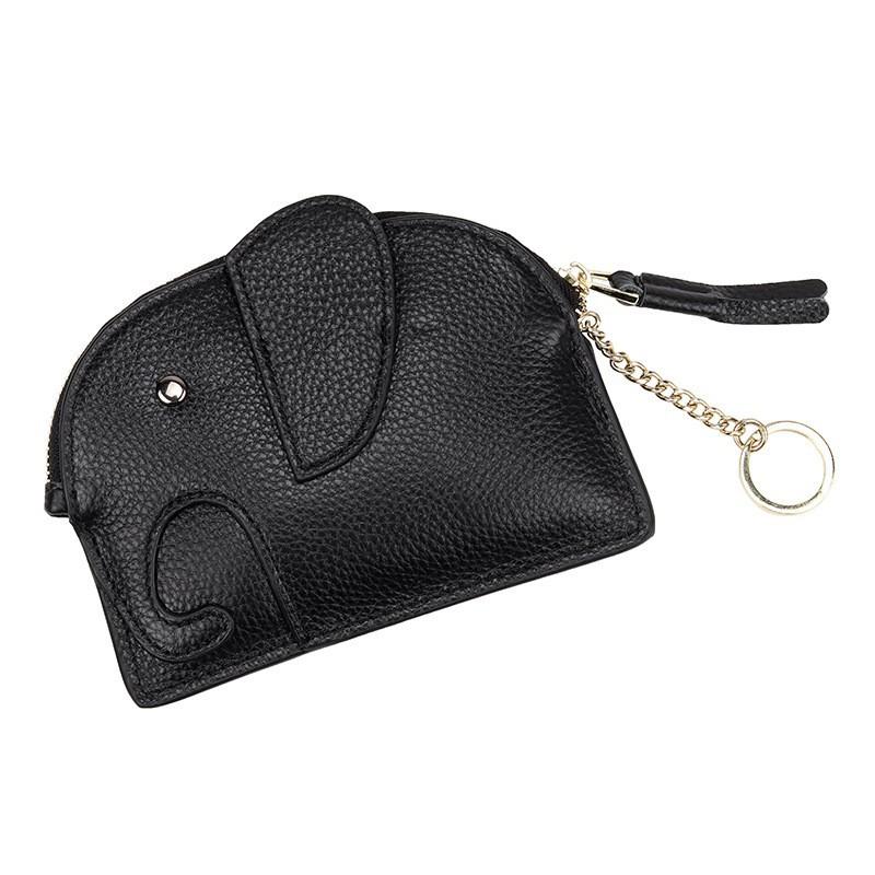 First-layer Cowhide Women's Change Purse Japanese Elephant Creative Tassel Zipper Bag Genuine Leather Key Coin