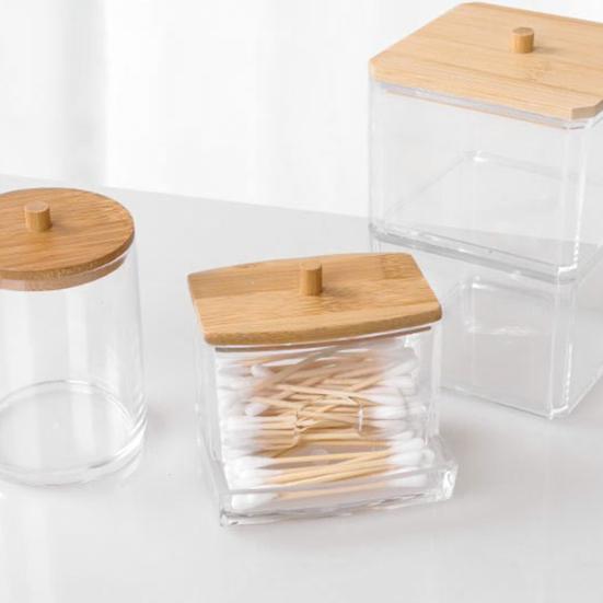 Swab Organizer Transparent Daily Use Plastic Makeup Cotton Swab Jar Bathroom Storage Box Useful Keep Tidy Reusable