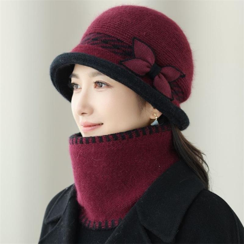 Middle-aged and elderly hats, women's autumn and winter wool hats, mother hats, outdoor cycling, ear protection, warm old lady knitted hats