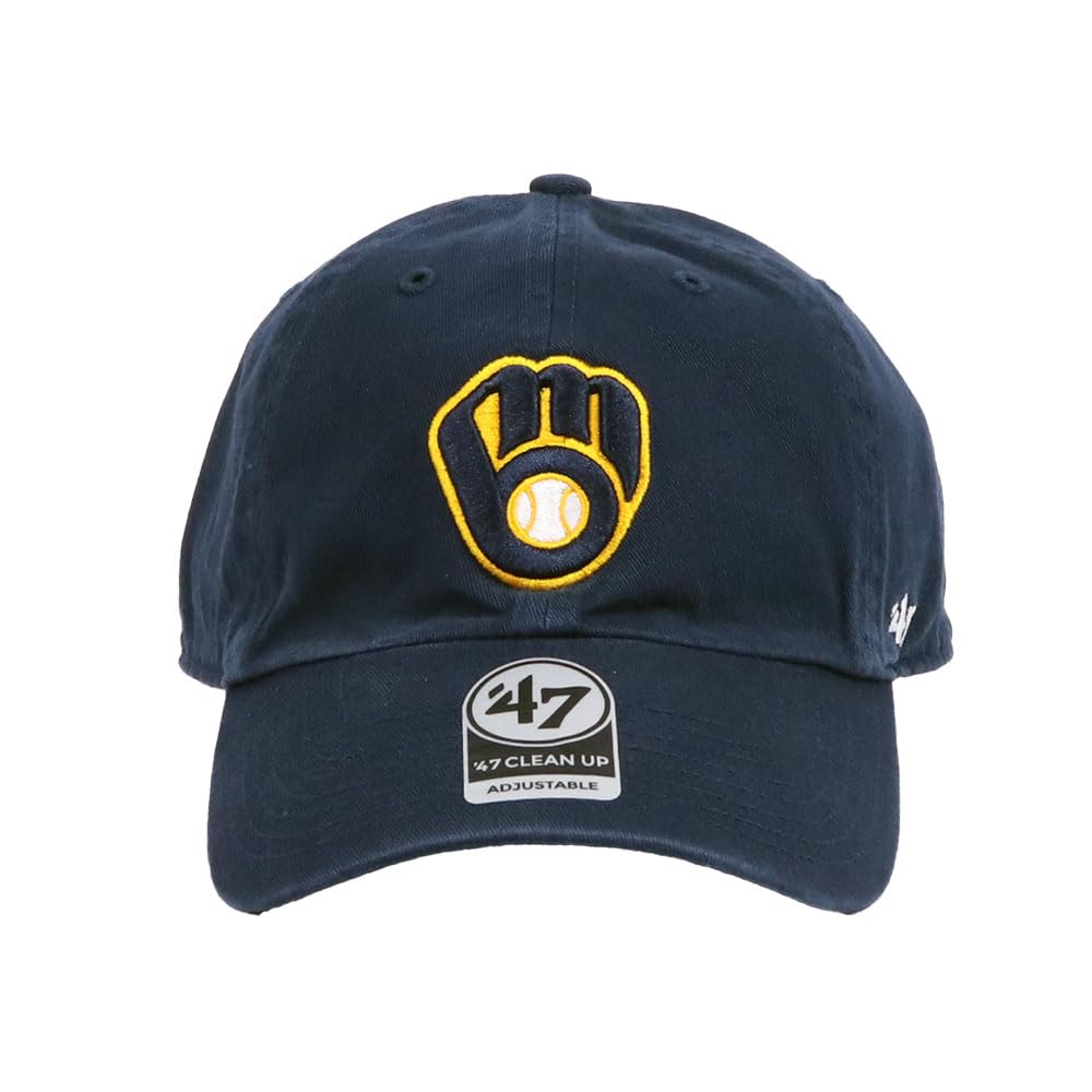 Кепка 47 Brand Clean Up Low Cap MLB Милуоки Брюэрс Темно-синяя Унисекс Женская B-RGW13GWS-NYH