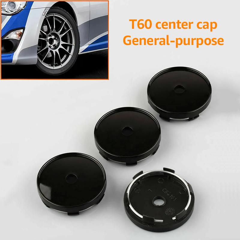 4PCS T60 Universal Car Modification Wheel Hub Caps, Chrome Plated Wheel Center Caps, Outer Diameter 60MM, Center Wheel Caps