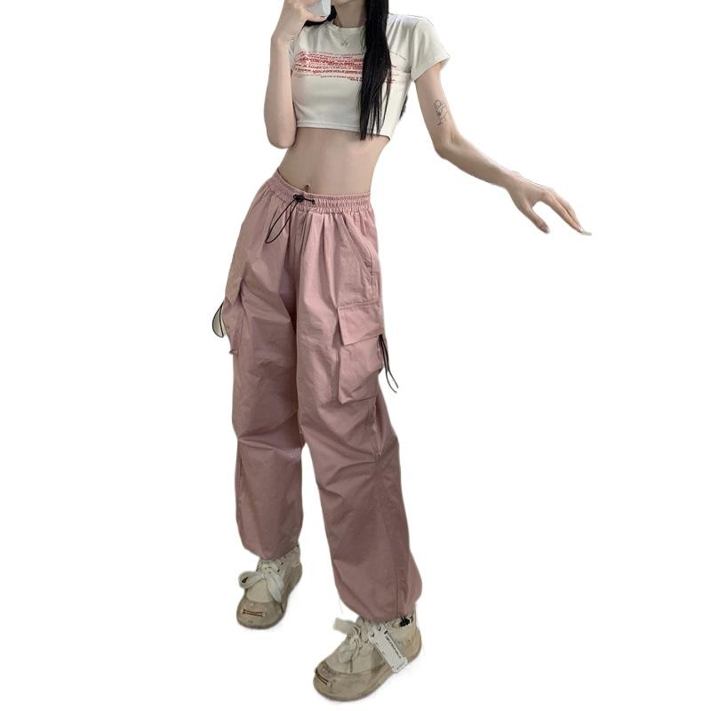 Женские брюки-карго в стиле хип-хоп, мешковатые однотонные однотонные брюки с эластичной резинкой на талии, свободные дышащие женские брюки