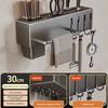 Kitchen Cutlery Holder Wall Mounted Cutter Holder with Hooks Carbon Steel Cutter Storage Rack for Spoon Chopsticks Rust-Resistant Kitchen Utensil