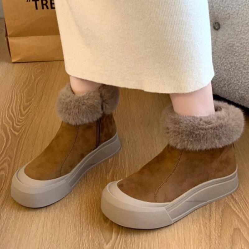 Ботильоны женские на меховой платформе для снега, замшевые балетки, плюшевые теплые хлопковые туфли, тренд 2025 года, удобные зимние модные повседневные ботинки для женщин