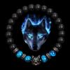 Wolf Charm Bracelets Men Natural Black Agates Onyx Stone Bracelet Brave Blue Tiger Eye Elastic 8 Mm Beads Jewelry Beaded Pulsera