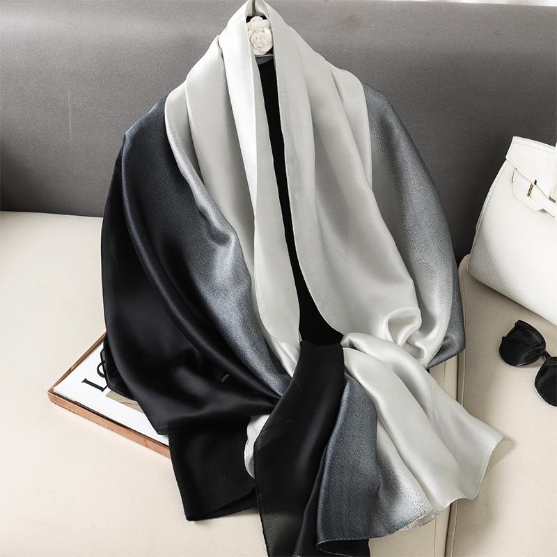 Casual Luxury Fashion Design Silk Scarf Women Gradient Color Shawl Scarves Smooth Soft Muffler Hair Wraps Hijab