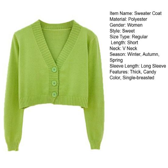 Женский свитер, пальто с V-образным вырезом и длинными рукавами, однотонный однобортный кардиган, один размер, вязаный укороченный женский весенний свитер, женская одежда