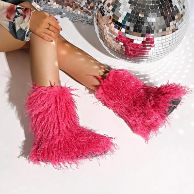 2025 Новые зимние меховые ботинки для женщин, зимние сапоги из плюшевого меха, пушистые теплые модные короткие сапоги из искусственной шерсти, женские монгольские сапоги