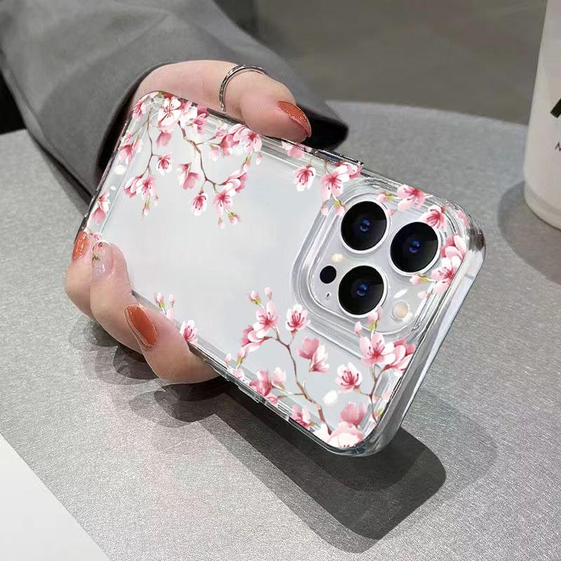 Прозрачный чехол для телефона с дизайном розовых цветов для iPhone 17 16 15 14 13 12 11 Pro Air Max XS X XR 7 8 Plus Ударопрочный мягкий чехол из ТПУ