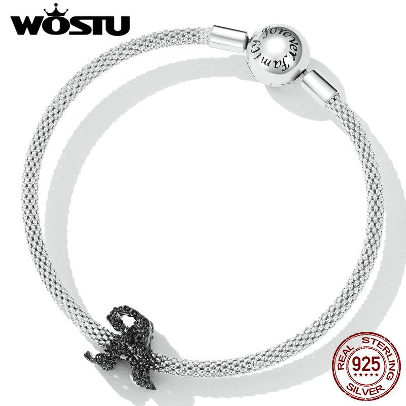 WOSTU 925 Sterling Silver Moonlight Rose & Skull Heart-shaped Rose & Letter A Charms Beads for Women DIY Original Bracelet Necklace Fashion Jewelry