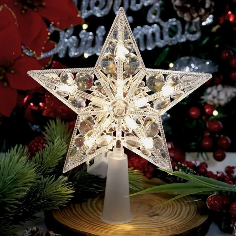 Lighted Star Christmas Tree Topper Transparent Light Up Props Creative Christmas Tree Ornament