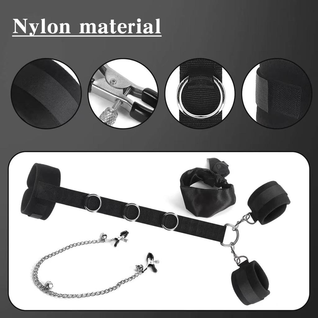 Handcuffs Nipple Clamp Adult Sex Game Bondage Restraints Fetish Collar Chain Bra Clips BackHandcuff Eye Blinder Sex Product