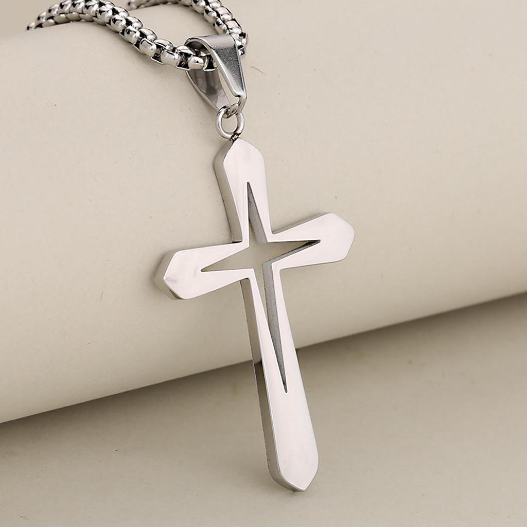 Унисекс Ожерелье с подвеской в виде полого креста из нержавеющей стали - Европейский и Американский стиль