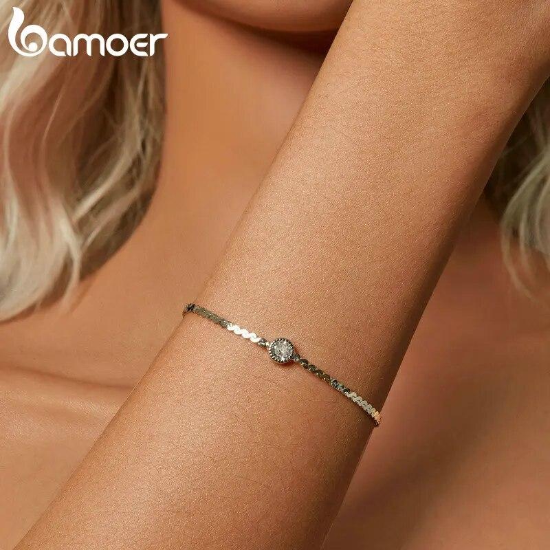 Bamoer 925 Sterling Silver 0.5CT Sparkling Moissanite Bracelet Bezel Setting Lab Diamond Chain Link for Women Anniversary Gift