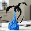 Fantasy Theme Room Decor 3D Printed Fire-Breathing Dragon Statue, Mystical Figurine with Flame Office Desk Accessories Base, Desktop Ornament