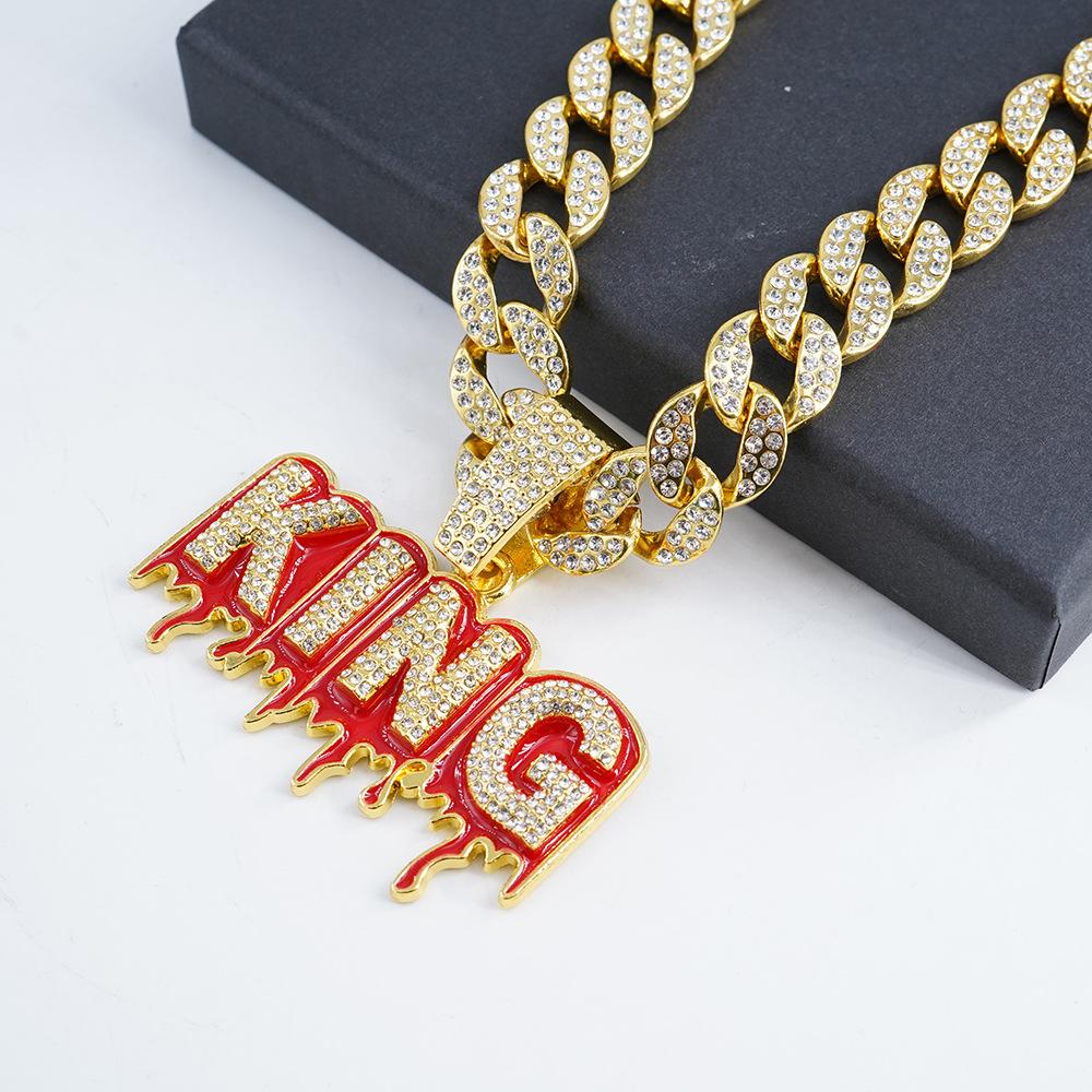 Кулон-буква KING, инкрустированный бриллиантами, кубинская цепь, европейский и американский хип-хоп, полностью усыпанный бриллиантами, персонализированное властное мужское ожерелье