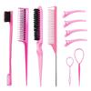 10 Pcs Hair Styling Comb Set Teasing Hair Brush Triple Teasing Comb Rat Tail Combs Edge Brush Hair Tail Tools Braid Tool Loop