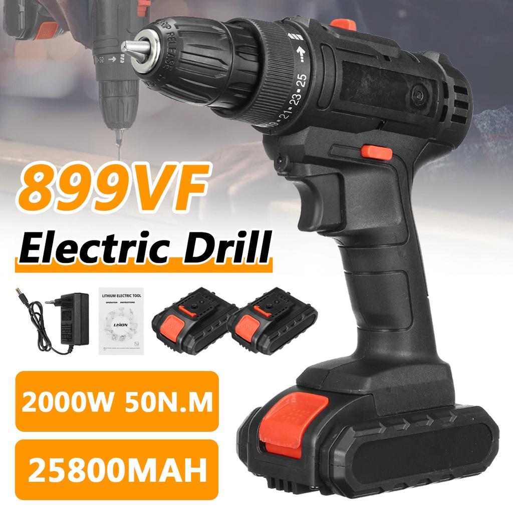 2000W 50N.m Cordless Electric Screwdriver Drill Hammer Variable Speed 3 In 1 Cordless Impact Drill with 2 Batteries