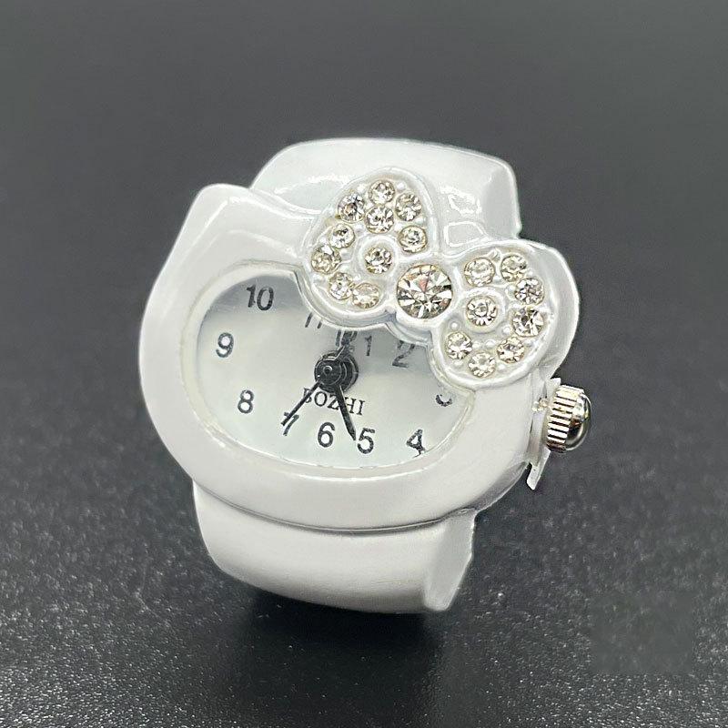 Clock Ring Bow Water Diamond Cute Simple Fashionable Unique Ring Versatile Colorful Ring Watch Exquisite Gift
