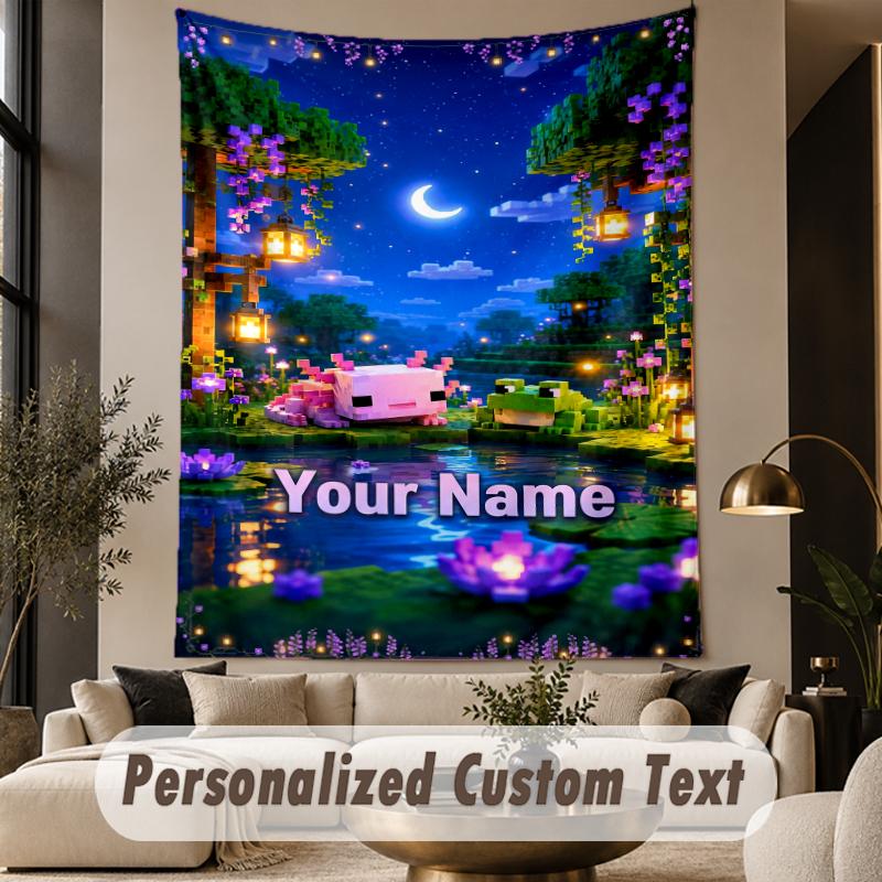 Custom Text Printed Tapestry Minecraft Pattern Large Wall Hanging Indoor Room Decor