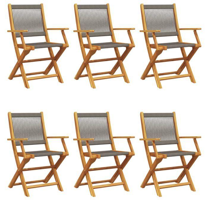 VidaXL Chaises de jardin pliables lot de 6 gris bois d'acacia massif, siège de jardin, chaise de patio, chaise à manger de 3214569