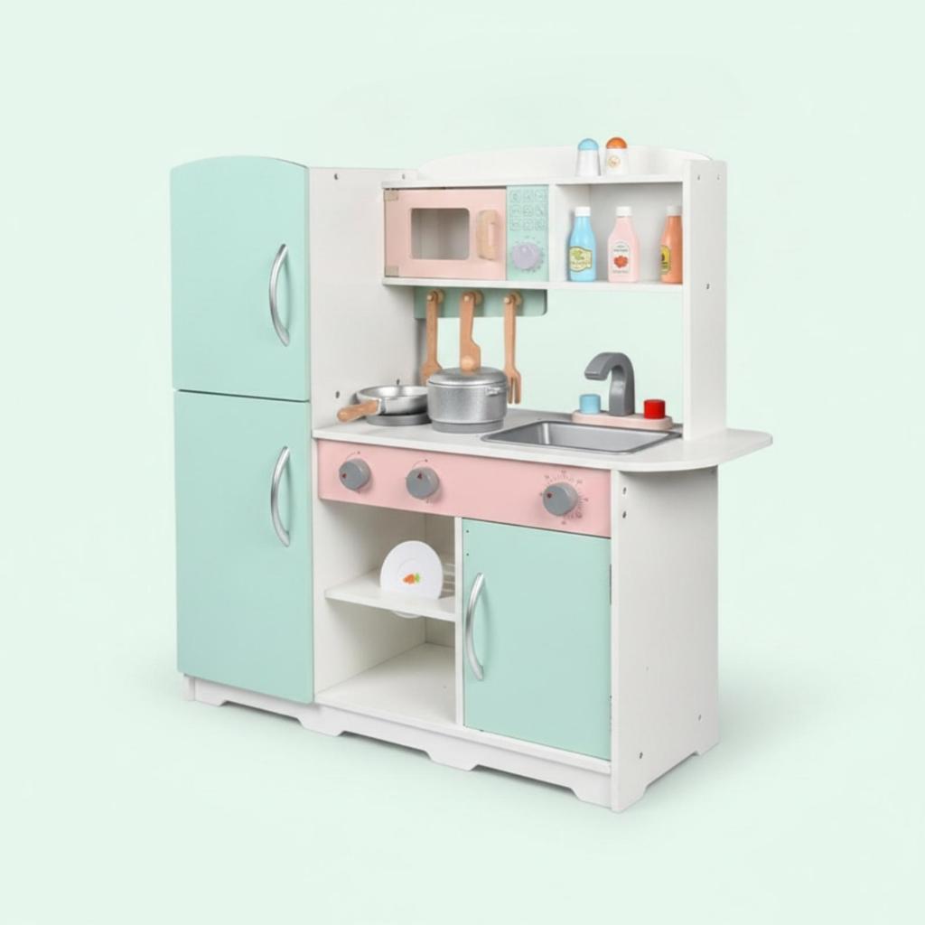 Детская деревянная игрушечная кухня с холодильниками. Прочная, для игровой комнаты, класса.