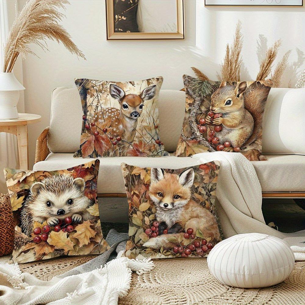 Adorable Forest Animal-Print Pillowcases: Deer, Squirrel, Hedgehog, Fox Sofa cushion cover home room decoration 2D flat printing