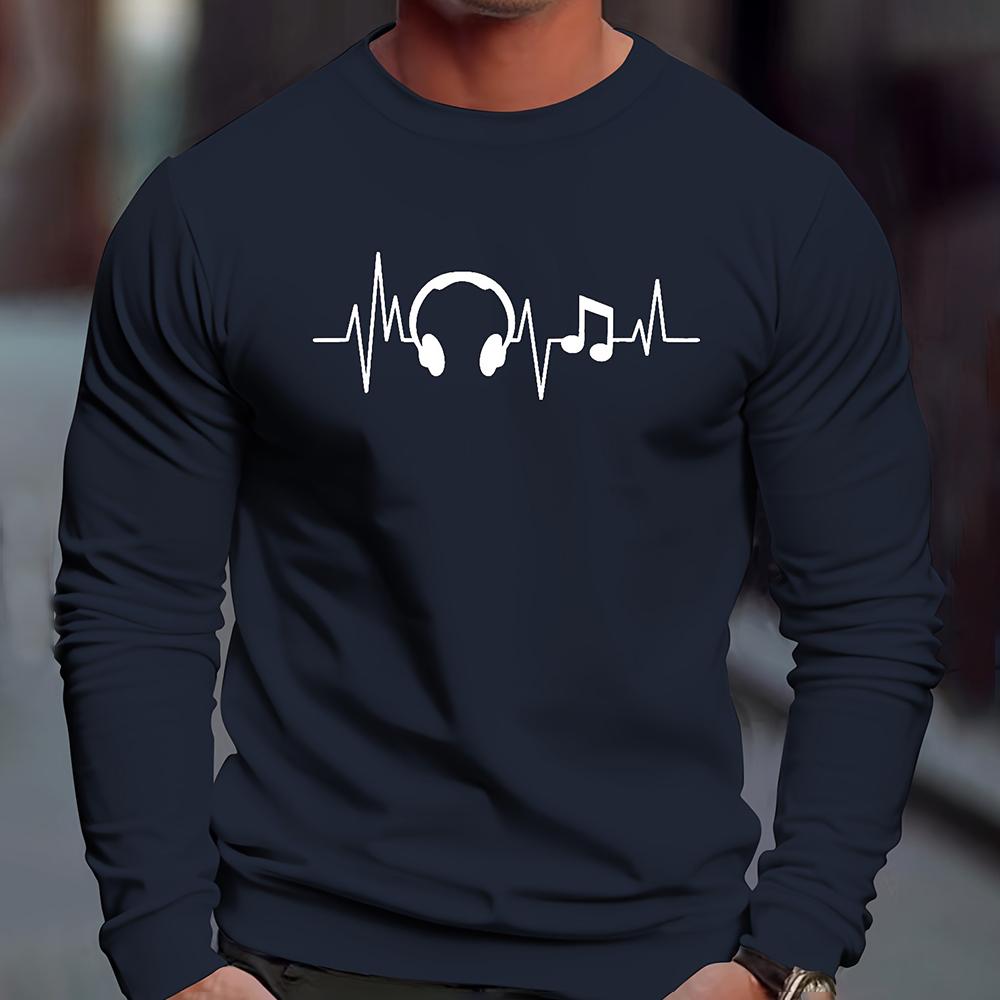 Мужская осенняя повседневная футболка с длинным рукавом и круглым вырезом 2023 года, новые мужские спортивные топы с 3D-цифровой музыкальной печатью, зимняя нижняя рубашка
