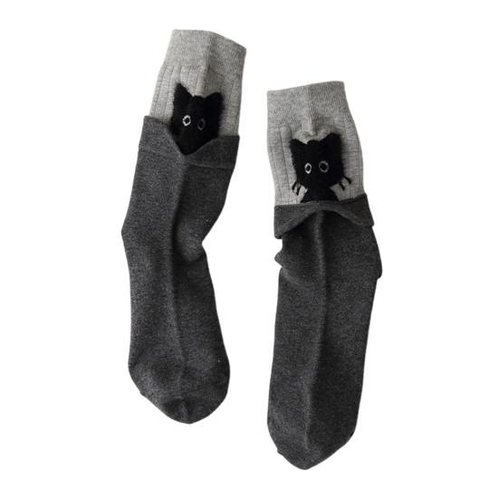 1 Pair Cartoon Cat Socks Autumn Winter Moisture Wicking Knitted Mid-calf Stretch Men Women Kitten Socks Sports Casual Cotton Crew Socks