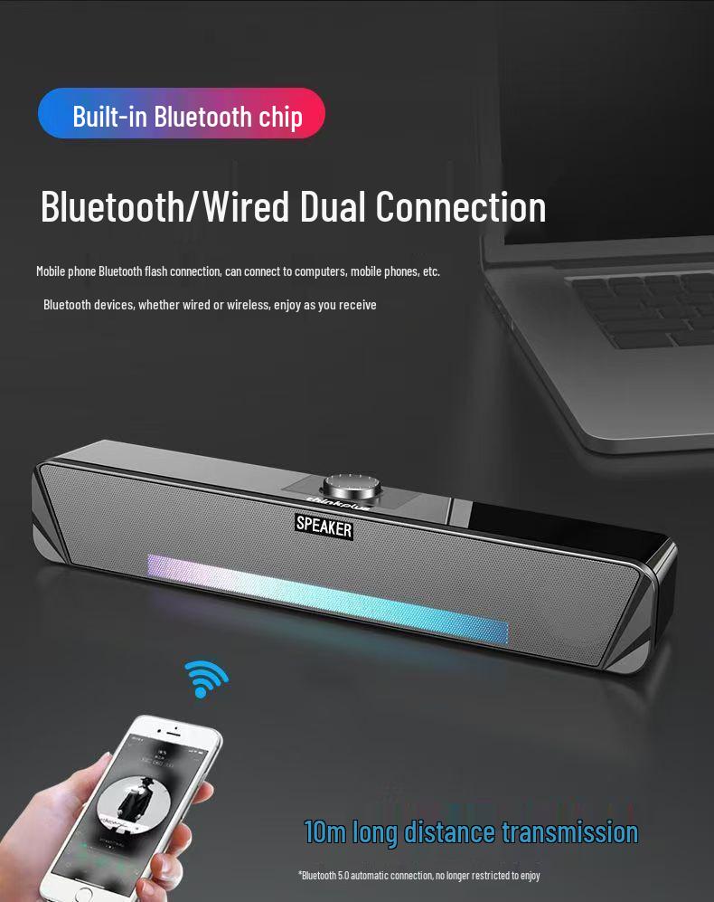 Саундбар TS33-B с Bluetooth: Компактная настольная колонка с сабвуфером для ноутбука и ПК, с поддержкой трансграничного использования