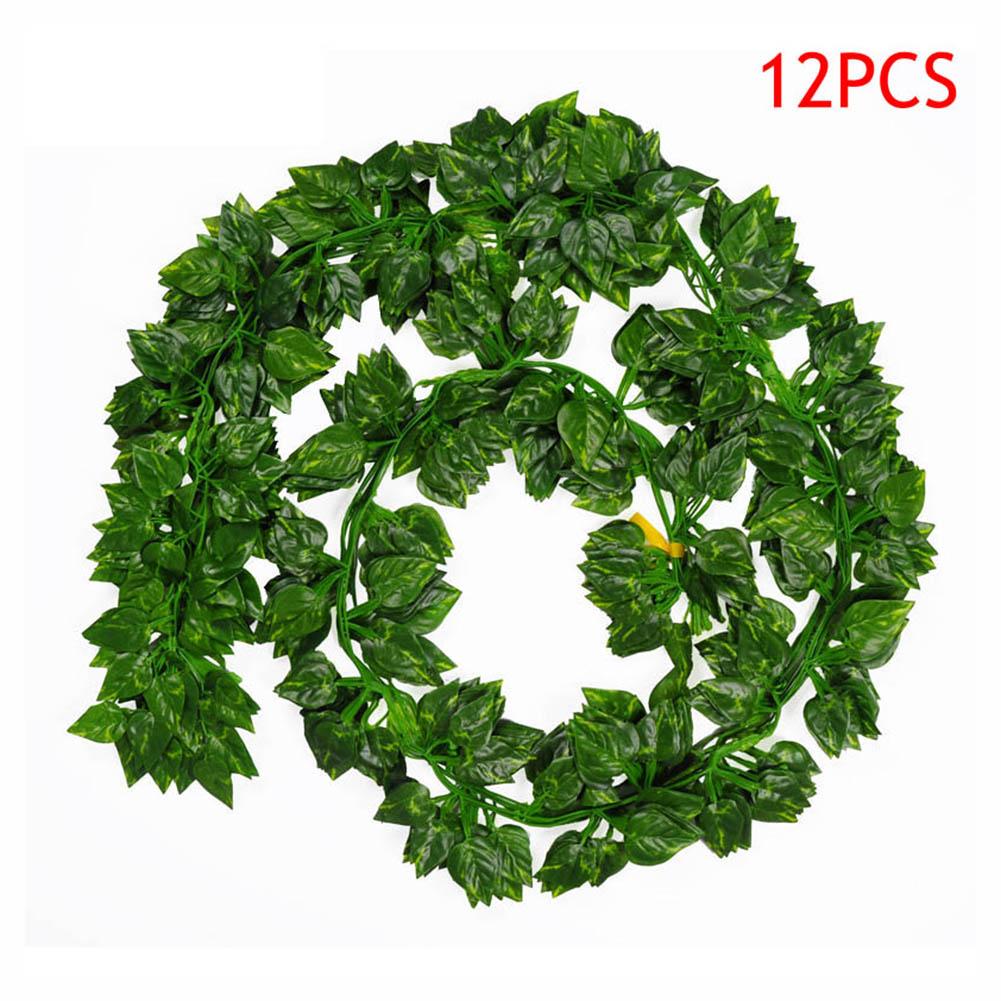 12 Pcs 2M Artificial Hanging Vine Plant Leaves Plastic Home Garden Wall Wedding Decoration