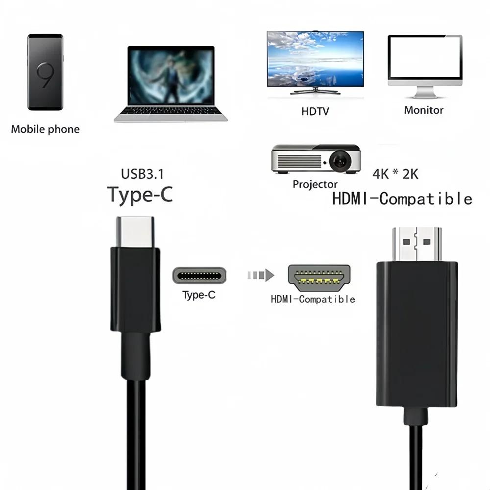 Адаптер кабеля типа C к HDMI 4K 60 Гц USB C к HDMI Высокоскоростной USB C к HDMI-совместимый конвертер для проектора HDTV планшета