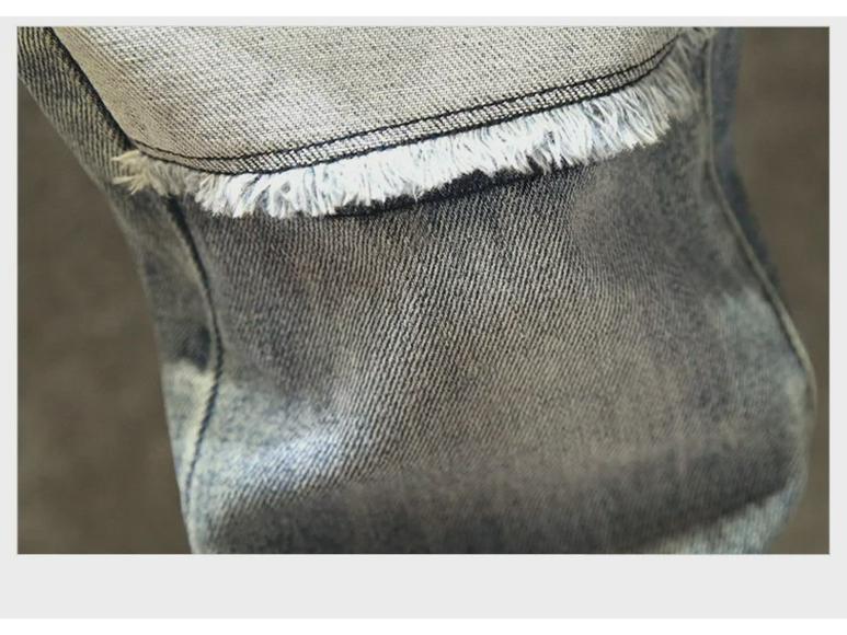 Модные мужские джинсы облегающего кроя в стиле пэчворк с множеством карманов и эластичной тканью для осени и зимы.