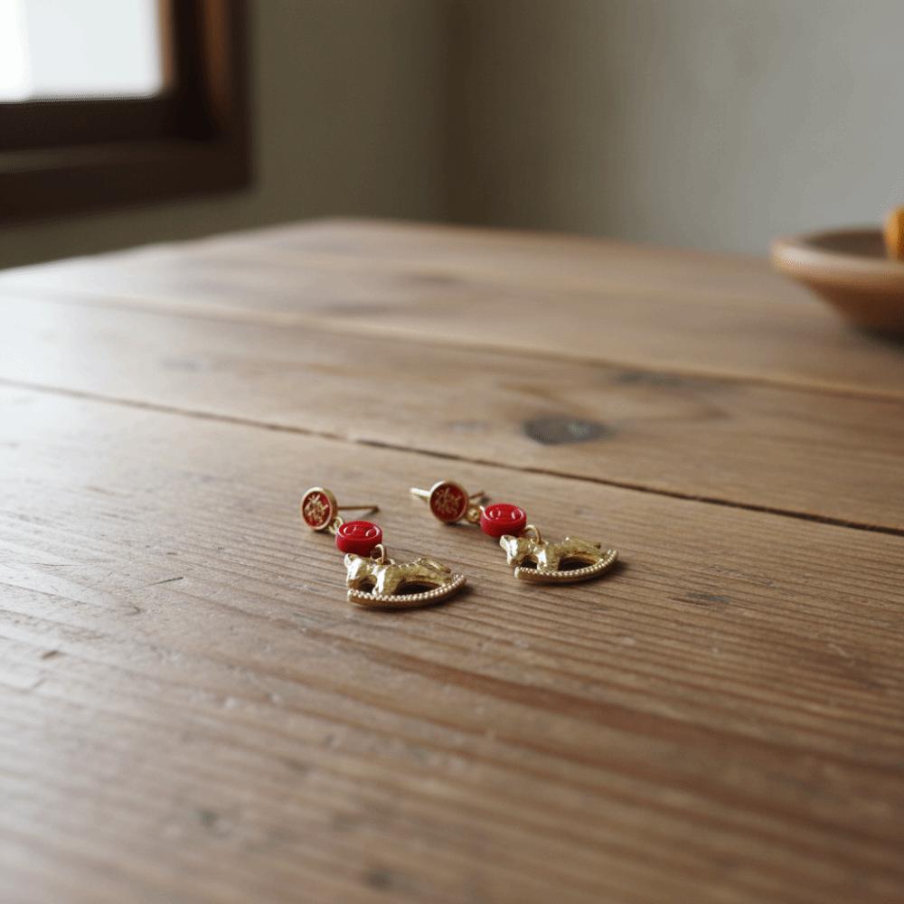Chinese Style Red Pony Earrings Fashion Jewelry Horse Mascot Drop Earrings  Gift