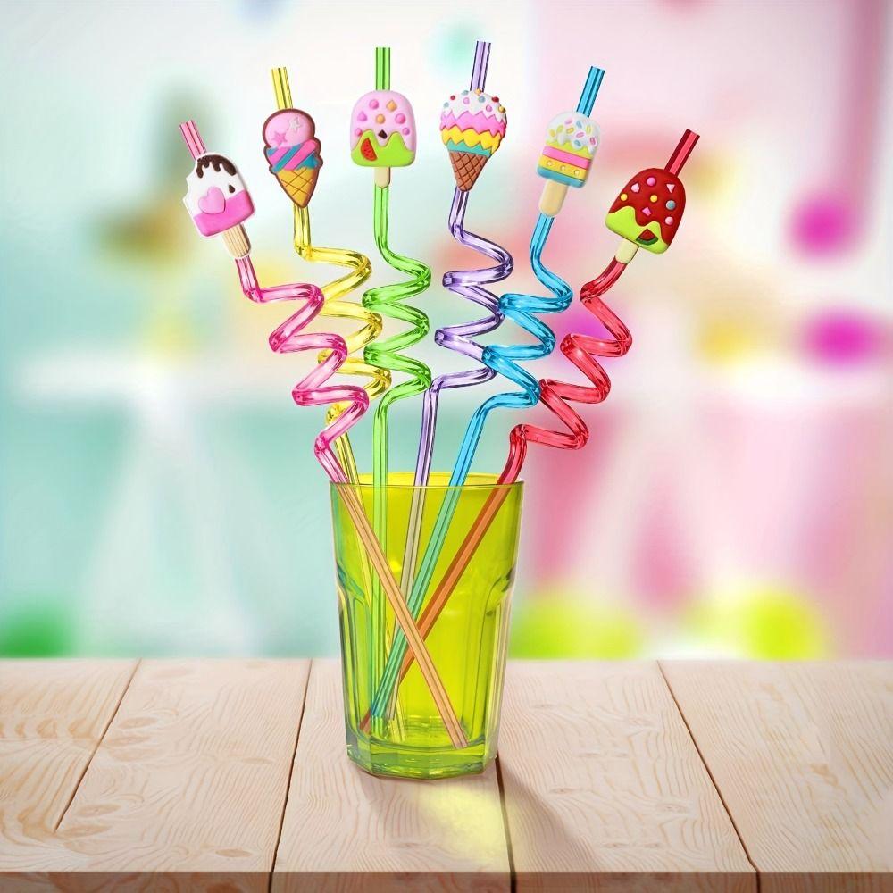 8pcs Cartoon Reusable Straws Vibrant Drinking Straws Ice Cream-Shaped Straws Party