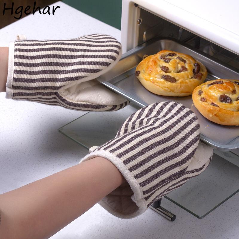 1 Pc Striped Simple Household Kitchen Oven Mitts High Temperature Insulation Microwave Gloves Thick Anti Scalding Baking Glove