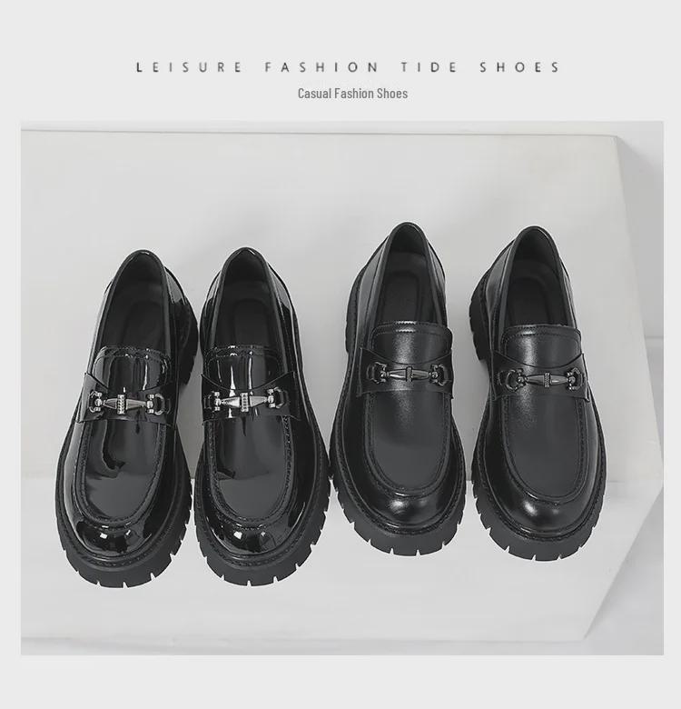 2024 Молодежные мокасины Toe: Мужские кожаные туфли на толстой подошве, увеличивающие рост, больших размеров