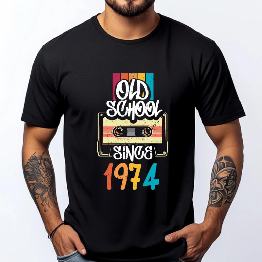 Old School с 1974 года 46-й День Рождения Крутые Футболки с Графикой Кассетной Пленки Мужские Оверсайз Винтажные День Отца