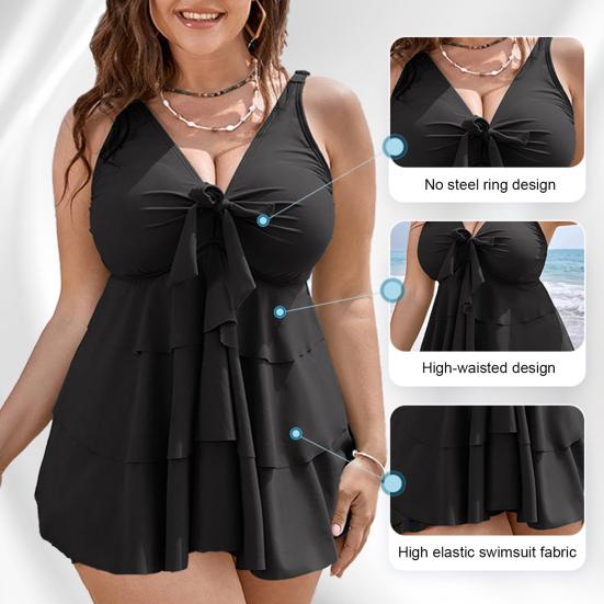 Женский купальник больших размеров с глубоким V-образным вырезом, состоящий из двух частей, с шортами, летний животик