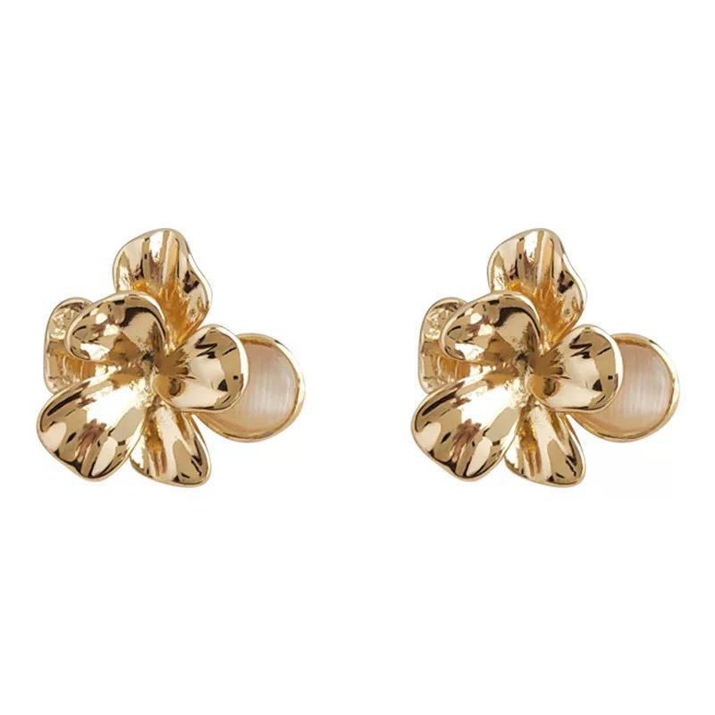 Серьги в виде цветка кошачьего глаза из металла в корейском стиле для женщин - высококачественный 3D-дизайн