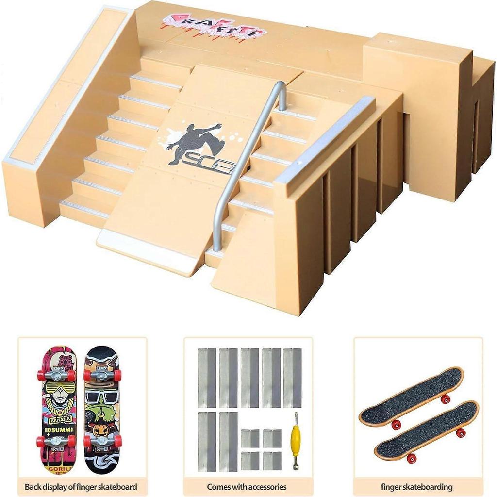 8-in-1 Fingerboard Skate Park Kit with 2 Mini Fingerboards, DIY Finger Skateboard Ramp Set for Kids Ages 5+