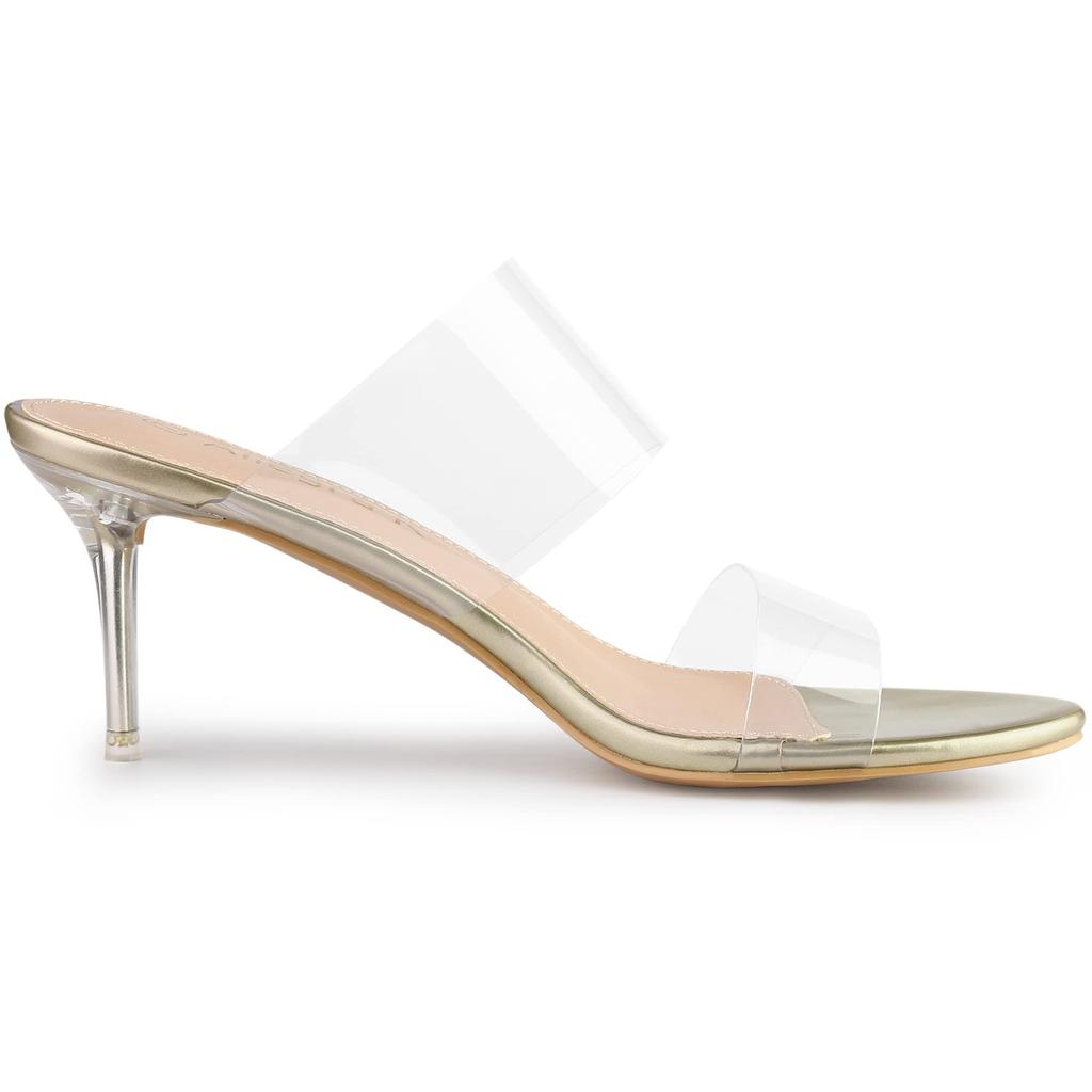 Allegra K Women's Gold Clear Stiletto Heel Slide Mule Sandals, Size 25.0cm