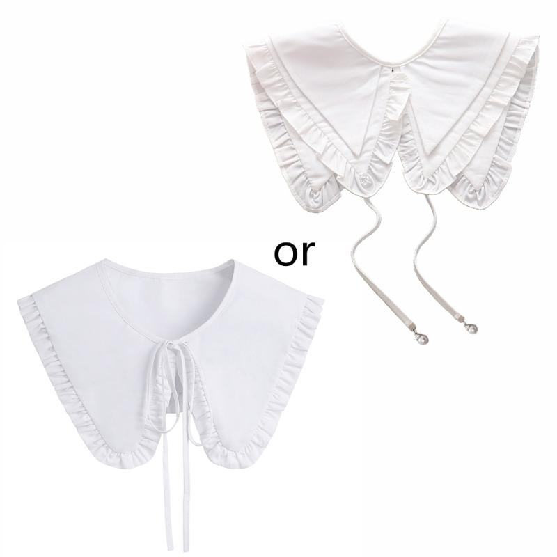 Women Girls Vintage Lolita False Fake Collar Shawl Sweet Ruffles Lace-Up Bow Decorative Necklace Choker Short Poncho