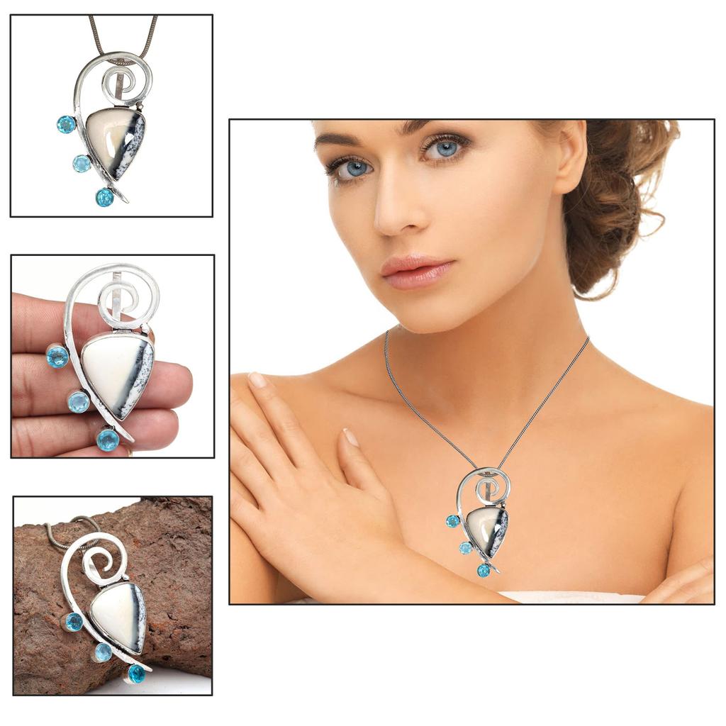 Dendrite Necklace Garnet Gifted Jewelry Opal, 18" Gemstone Opal