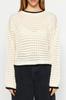 Women's Fashionable Stylish Sweater Ecru Openwork Hole Crew Neck Knitwear Sweater