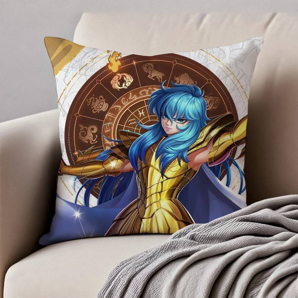 Анимация 12 Золотых S-Святых S-Сейи Наволочка Подушка Анти-пылевой клещ Наволочка Невидимая молния Шелковистый короткий плюш Чехол для диванной подушки